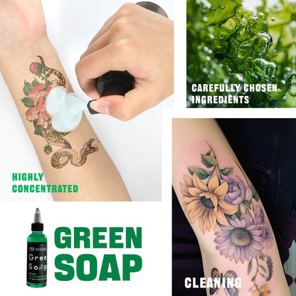 Tattoo Green Soap Concentrated Cleaning Solution 8.5oz with Squeeze Bottle Skin Prep Before During & After Tattooing Moisturizing Balm Lint-Free Wipes for Artists & PMU
