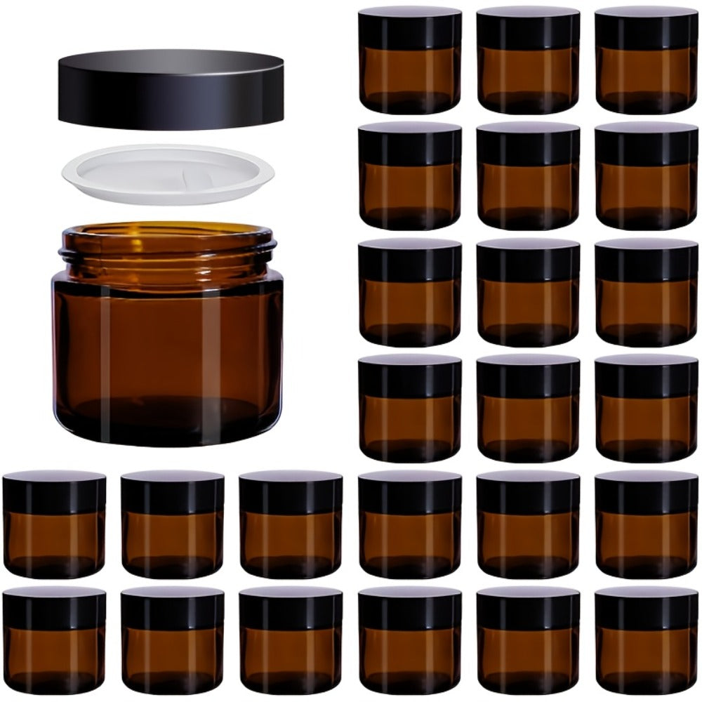 Brown Frosted Glass Jars with Lids 24 Pack – 2 oz Amber Glass Cosmetic Containers with Spoons & Labels, Non-Slip Base, UV-Protective Storage for Face Cream, Lotion, Body Butter, Candle Making & DIY Skincare