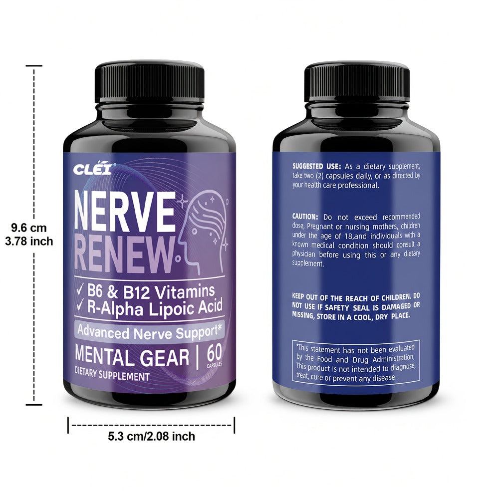 Nerve Renew Capsules with Vitamin B Complex & R-Alpha Lipoic Acid – Neuro Botanical Antioxidant Blend for Nerve Health, Energy & Active Lifestyle | Daily Supplement for Women & Men | 60 Capsules