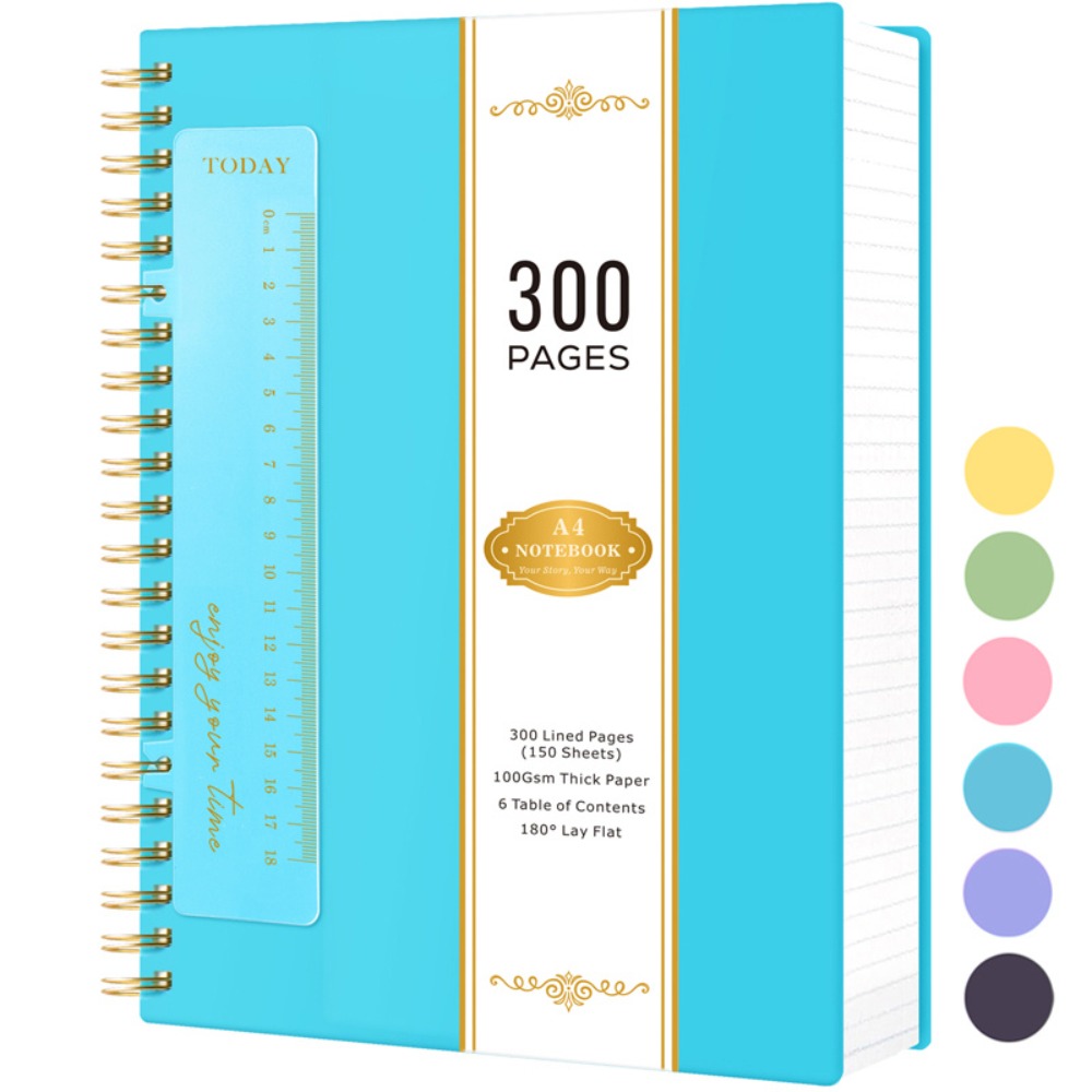 Large Spiral Notebook 300 Pages Hardcover – 8.5x11 A4 College Ruled 100GSM Lined Paper PVC Waterproof Cover for Work School Travel Women Men Purple Pink Blue Black Yellow Green