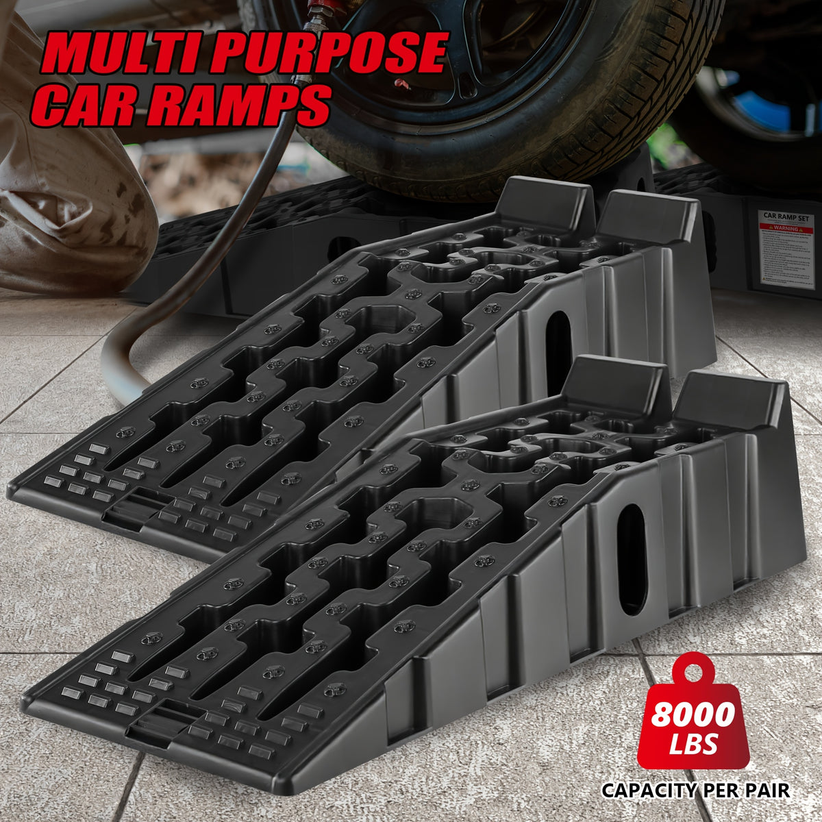7Ton 5Ton Ramp Vehicle Ramp Pair - Ideal for Stress-Free Home Garage Maintenance - Reduces Slippage - Works with Low Clearance Vehicles - 16, 000lbs/10, 000lbs GVW Capacity - Extra-Wide Design