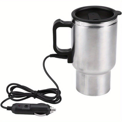 12V Car Electric Kettle 450ml Stainless Steel Travel Heating Cup Auto Shut-Off Portable Car Water Heater for Hot Water Tea Coffee Road Trip Camping