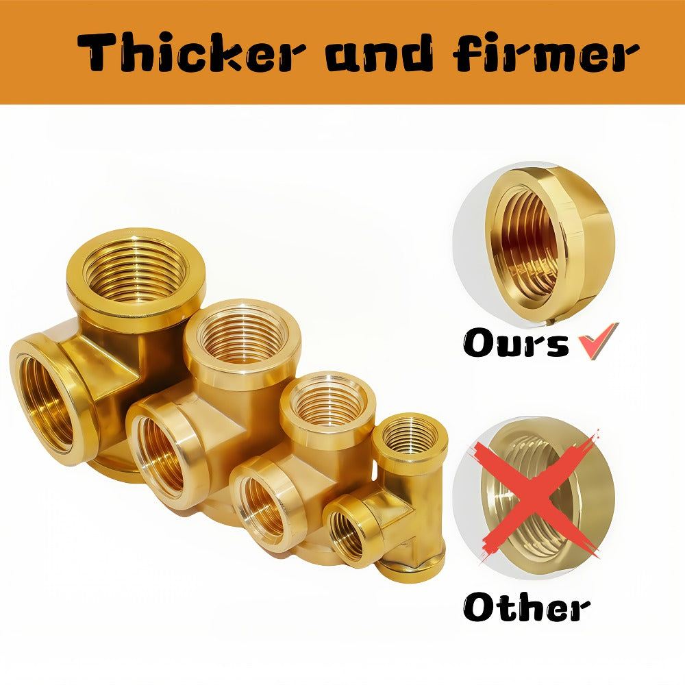 Brass Forged Pipe Tee Fittings NPT Female Threaded - 3-Way T-Shape Connector Couplings, Durable Metal Pipe Intersection Adapter for 1/8" 1/4" 3/8" 1/2" Pipes, Plumbing HVAC Gas Water Applications