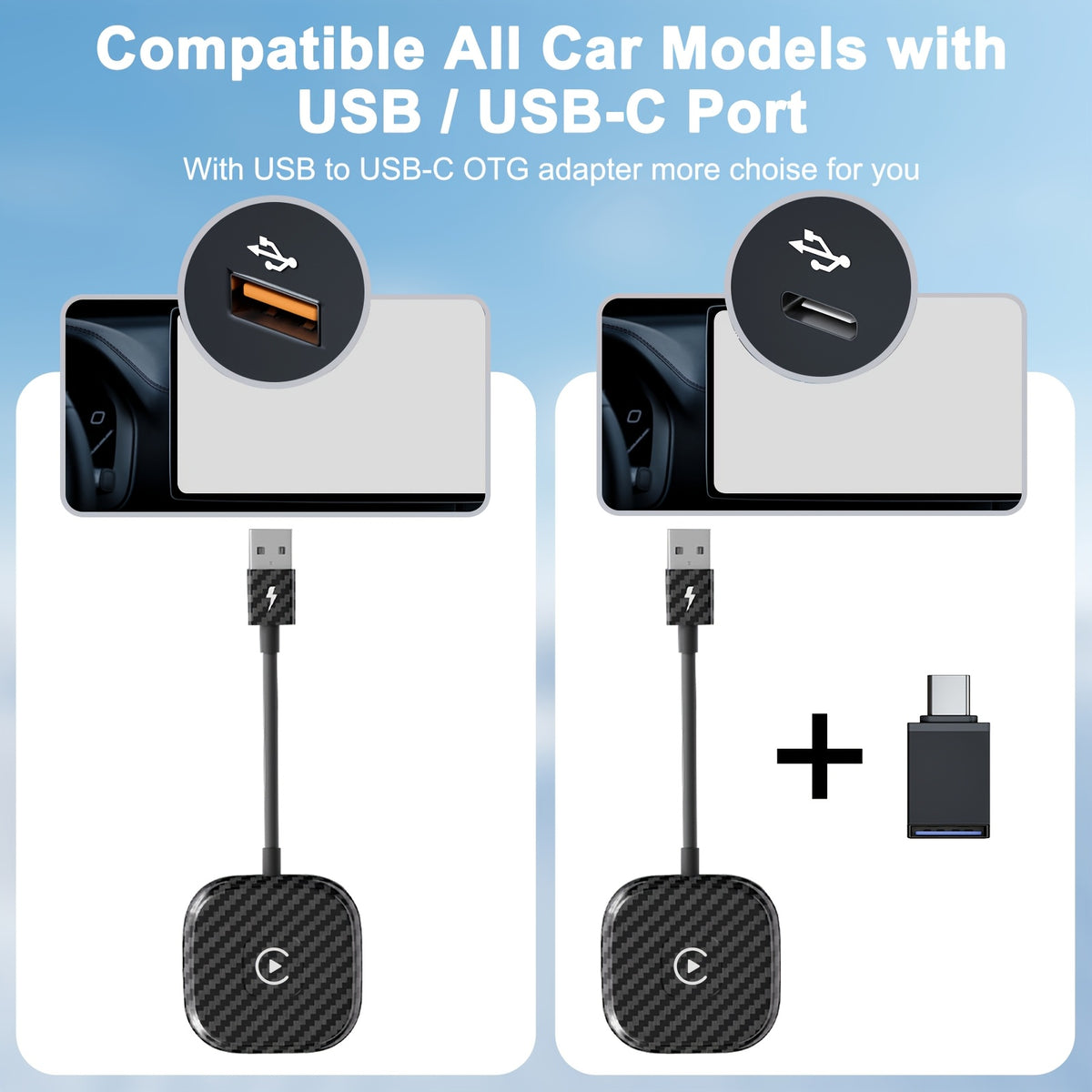 Portable Wireless Adapter Carplay Wired to Wireless Plug And Play Connect Wireless Dongle USB Car Converter for iPhone IOS 10+, Suitable for 2016 And Later Car