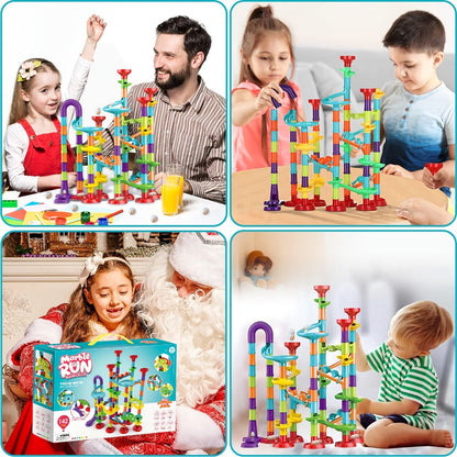 Marble Run Set Building Blocks for Kids 112/147pcs with Glass Marbles – STEM Marble Race Track Construction Toy Logic Hand-Eye Coordination Learning Game, Best Birthday Gift for Boys & Girls Ages 4+