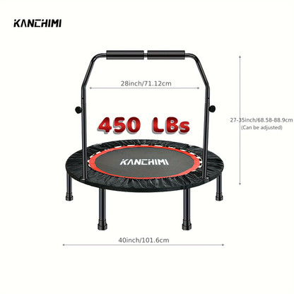 Mini Trampoline Rebounder 40 Inch Folding Indoor Fitness Trampoline with Handle Bar Max Load 450lbs for Adults Home Workout Exercise