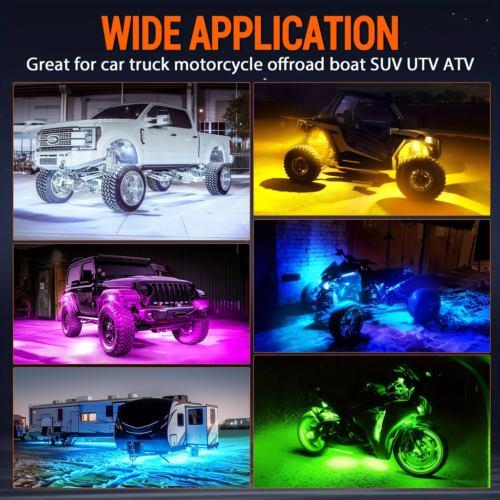 Car Decorative Lights, Chassis Lights, Truck Rock Lights, RGB LED Rock Light Kit, APP/ Remote Control And Music Mode, Wireless Remote Control, Multi-color Car Backlight, Foot Space Neon Light Kit, RZR SUV ATV UTV