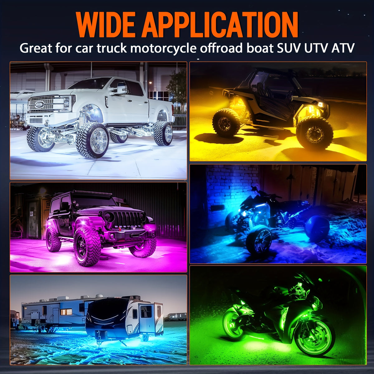 Car Decorative Lights, Chassis Lights, Truck Rock Lights, RGB LED Rock Light Kit, APP/ Remote Control And Music Mode, Wireless Remote Control, Multi-color Car Backlight, Foot Space Neon Light Kit, RZR SUV ATV UTV