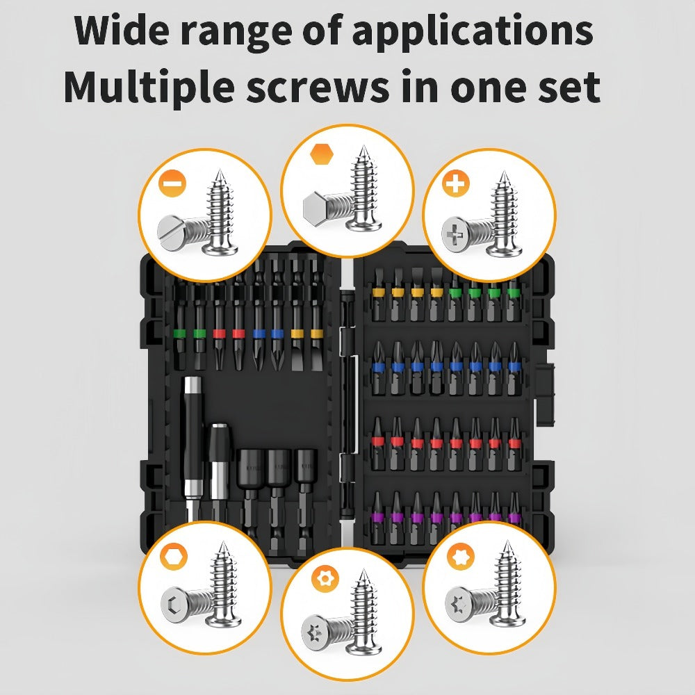 Impact Screwdriver Bit Set 45-Piece – Heavy-Duty Torx, Phillips, Flat & Square Bits with Storage Box, Compatible with Impact Drivers for Automotive, Home Repair & DIY Projects