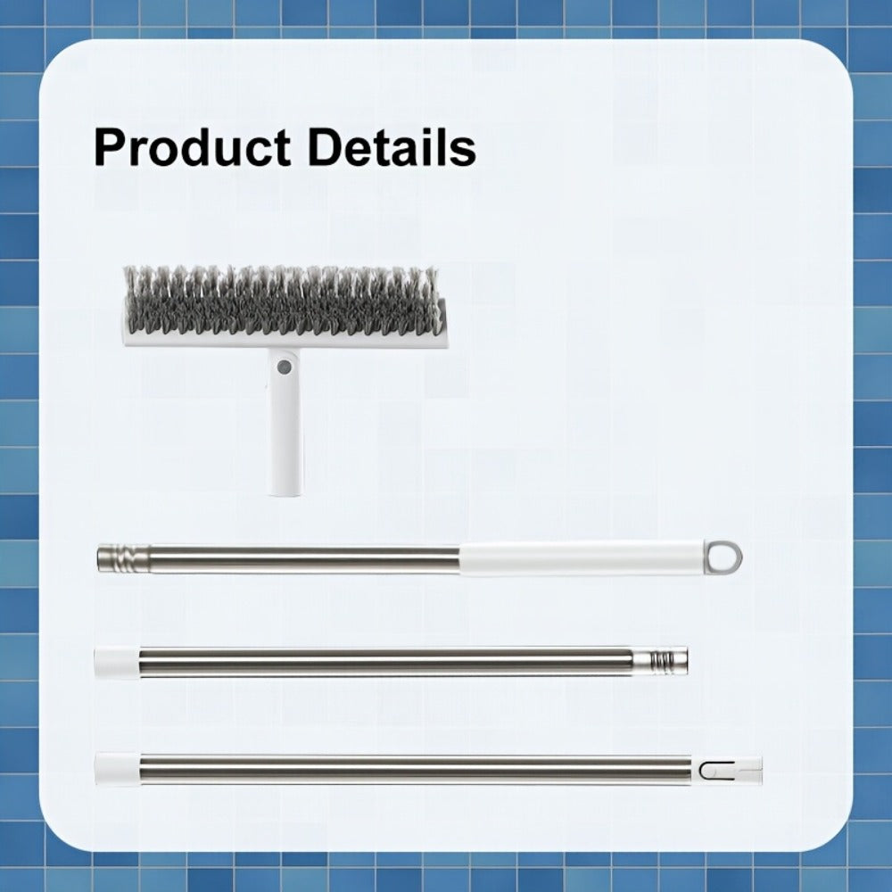 Cleaning Brush with Long Handle 180° Rotating Double-Sided Stiff Bristles Floor Scrub Brush for Bathroom Kitchen Patio Tile Shower Outdoor Heavy Duty Multi-Purpose Scrubber with Stainless Steel Handle