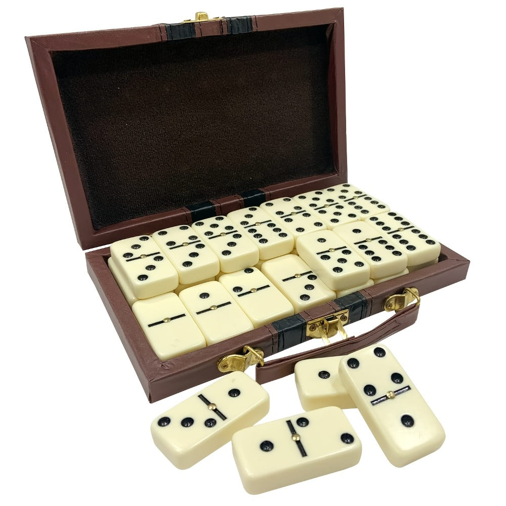 Double Six Dominoes Set 28pcs White – Extra Large Classic Domino Game with Gold Spinner & Premium Storage Box, Portable Family Board Game for Adults Kids Party