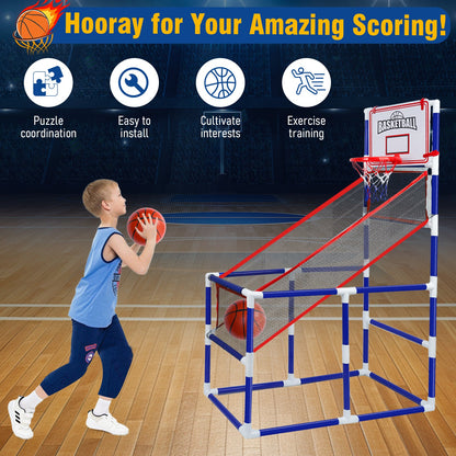 Kids Adjustable Basketball Hoop Set with 2 Balls & Storage – Indoor Outdoor Sport Toy for Ages 3–6, Thick PVC Frame | Best Birthday Christmas Gift for Boys and Girls