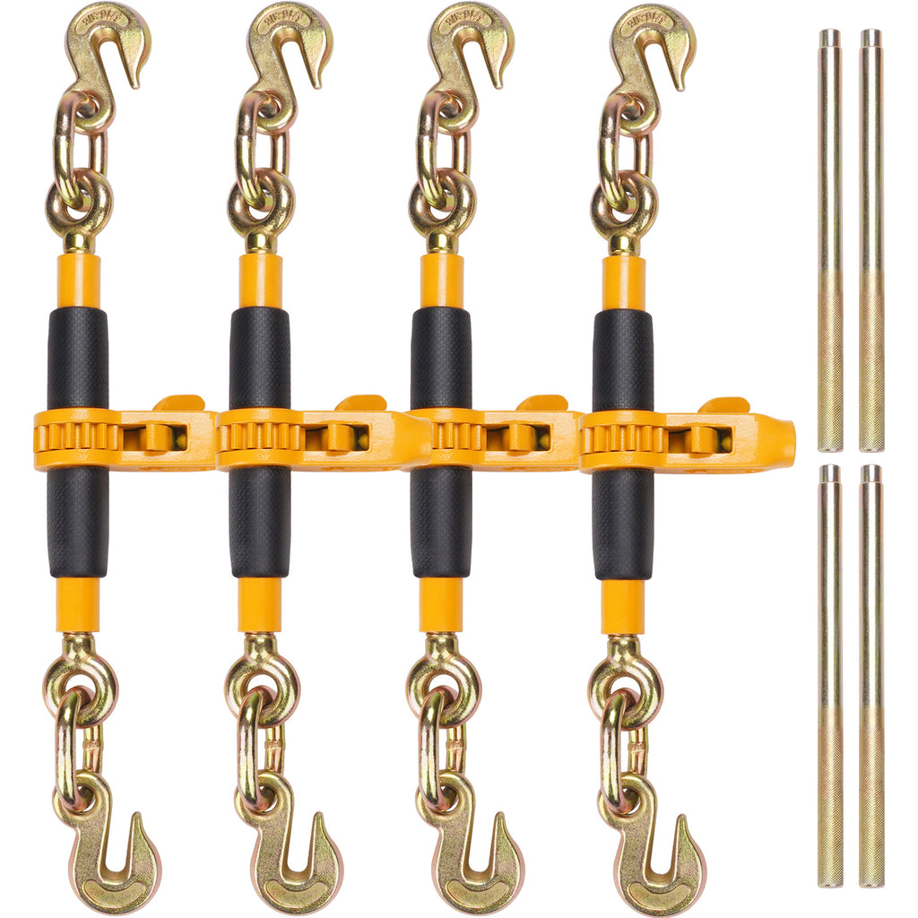 VEVOR Ratchet Chain Binder, 5/16"-3/8" Heavy Duty Load Binders, with G80 Hooks 7,100 lbs Secure Load Limit, Labor-saving Anti-skid Handle, Tie Down Hauling Chain Binders for Flatbed Truck Trailer, 4 P