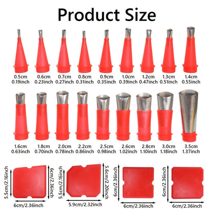 Caulking Tool Kit 30 Piece | 16 Reusable Nozzle Tips 8 Connectors 4 Grout Scrapers Stainless Steel | Caulk Finishing Set for Bathroom Kitchen Doors Windows Tile Sealing