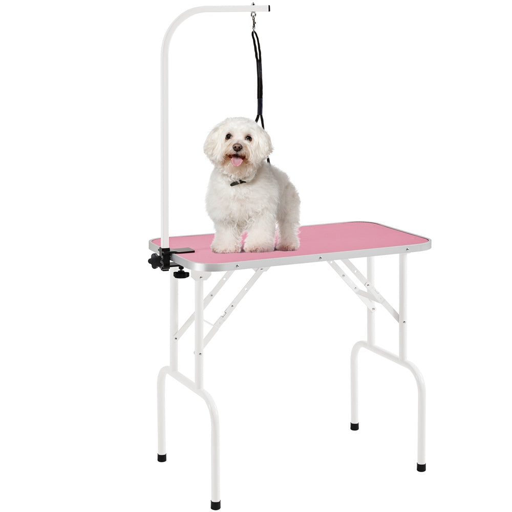 Pet Grooming Table Foldable with Height Adjustable Arm – Non-Slip Waterproof Surface, Folding Legs, Sturdy Metal Frame, Professional Dog Cat Beauty Trimming Table for Home & Salon