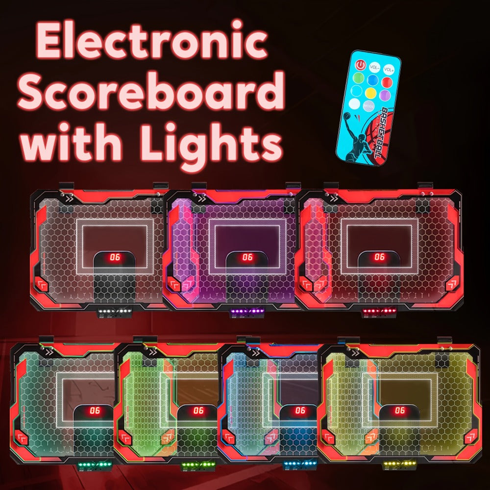 Indoor Basketball Hoop for Kids Over the Door – Light Up LED Scoreboard 4 Balls Air Pump 3 Game Modes 7 Light Shows, Active Sport Toy Gift for Boys Girls Ages 3 to 14 (Red)