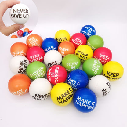 Inspirational Sponge Stress Balls 30 Pack 6.3cm – Motivational Slogan Hand Fitness Relaxation Balls for Classroom Rewards, Office Team Building, Party Events & Christmas Gifts