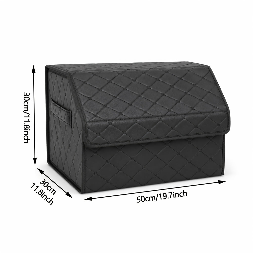 Faux Leather Car Trunk Organizer with Lid, Keep Your Trunk Tidy, Foldable Large Capacity Cargo Storage Box for Groceries, Tools, Sports Gear, Travel Essentials, Suvs, Sedans, And Trucks