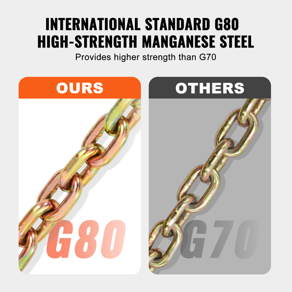 VEVOR Binder Chain G80 Tie Down Tow Chain with Two Hooks 5/16" x 14.2/10.3' 4900 lbs /3/8" x 10.3' 7100 lbs