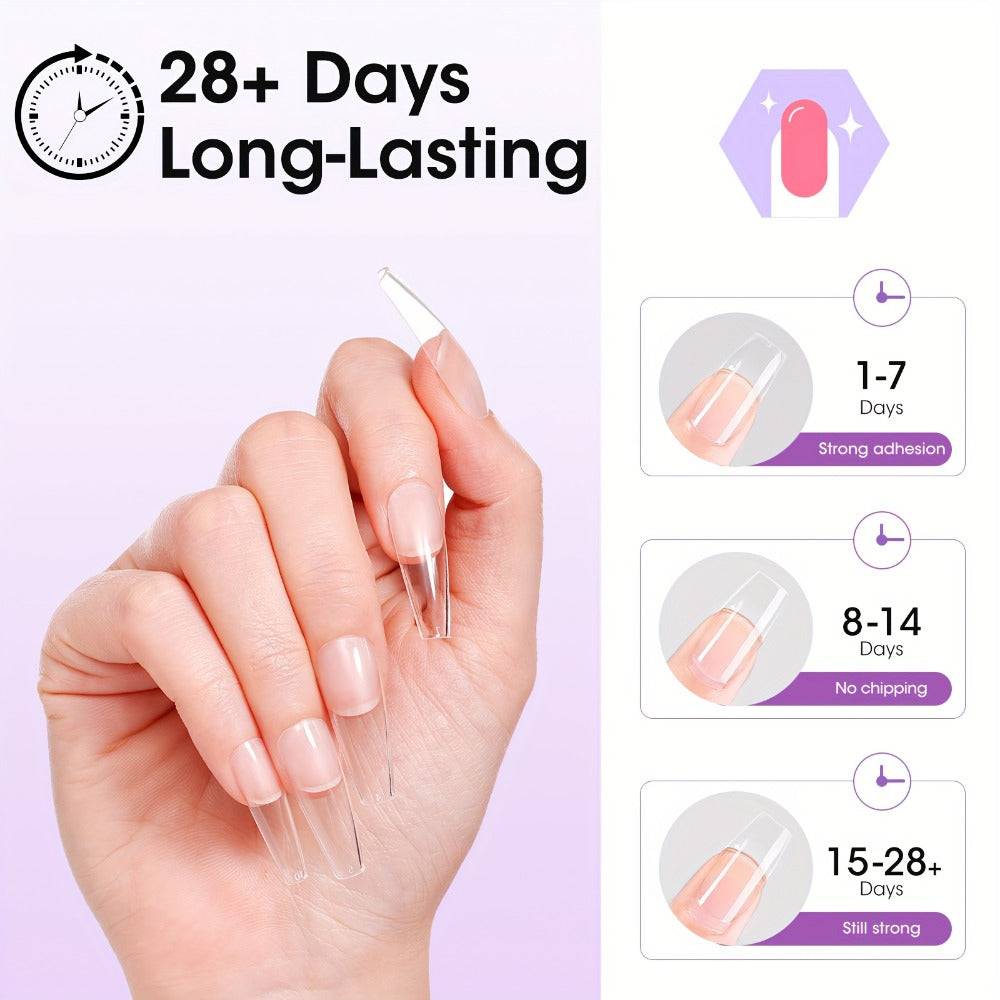 Solid Gel Nail Glue Kit with Mini LED Lamp — 8g UV Cure Gel Glue 28+ Days Long-Lasting Bond for Press On Nails Acrylic Tips Rhinestones, Non-Toxic Natural Resin, Salon & Home Manicure Gift Set