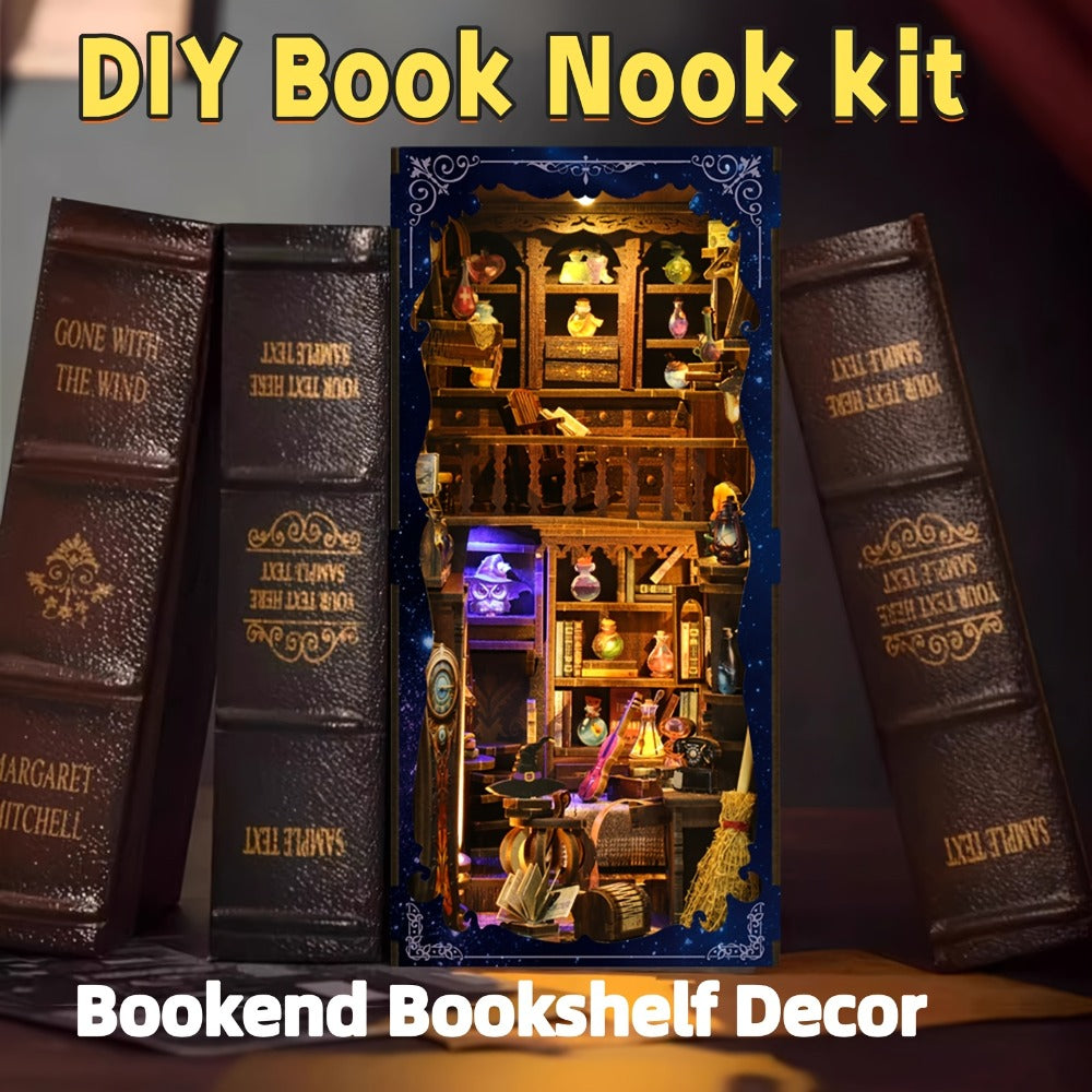 Book Nook Kit Magic House DIY Miniature Dollhouse Bookshelf Insert with LED Light – 3D Craft Kit for Adults & Teens, Unique Birthday Christmas Gift for Women Girls Book Lovers