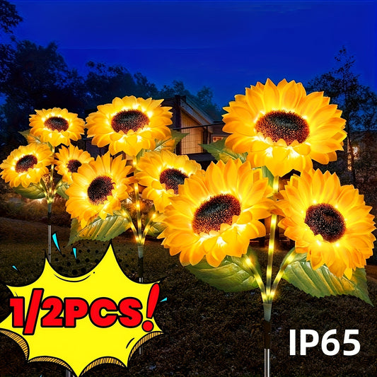 Solar Sunflower Garden Lights Outdoor Stake, Dimmable 2-Pack