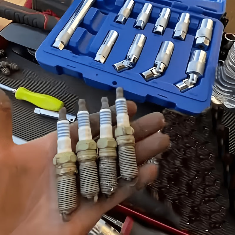 1/ 2Inch Magnetic Universal Spark Plug Socket Tool Set, Including 0.55Inch And 0.63Inch Alloy Steel Ratchet Wrenches with 3/ 8Inch Drive, Universal Spark Plug Removal Kit, Vehicle Maintenance Kit, Car Repair Tools, Durable Ratchet Wrenches