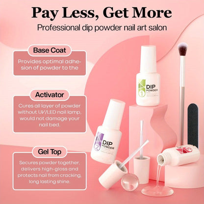11-Piece Dip Powder Nail Kit Nude Grey Pink — 4 Colors Complete Dipping Set with Base Coat Activator Top Coat Nail Tools No Lamp French Manicure Gift for Women