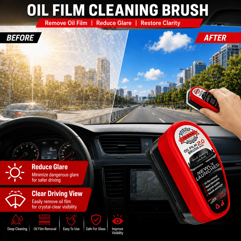 Oil Film Cleaning Brush for Car Windshield, Auto Glass Cleaner Tool for Oil Film Remover, Water Spot Remover Brush for Windshield, Side Windows, Rear Glass & Mirrors, Car Glass Cleaning Kit