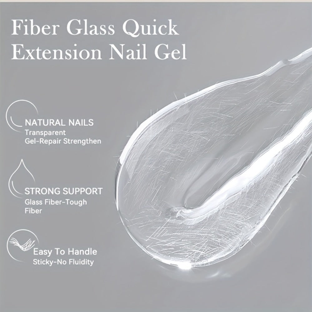 Nail Extension Builder Gel 3pcs - Fiberglass Construction Gel for Broken Nail Repair & Nail Extension, Clear UV LED Soak-Off Fiber Glass Gel Varnish, DIY Salon Nail Kit