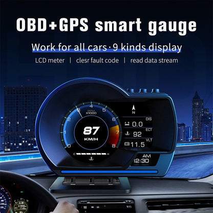 Car HUD Head-Up Display – OBD2 & GPS Dual System Digital Speedometer, Speed / Water Temp / Voltage / RPM Display, Universal Heads-Up Display for Most Vehicles