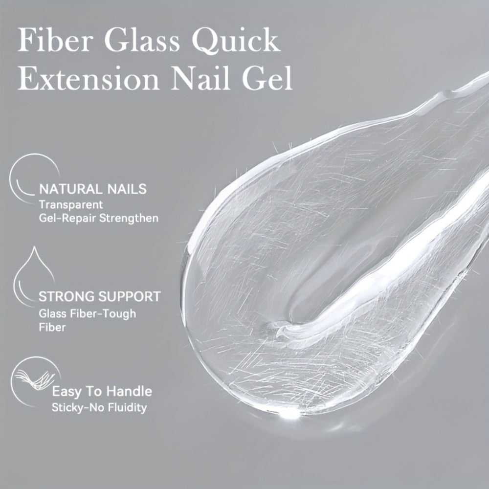 Nail Extension Builder Gel 3pcs - Fiberglass Construction Gel for Broken Nail Repair & Nail Extension, Clear UV LED Soak-Off Fiber Glass Gel Varnish, DIY Salon Nail Kit