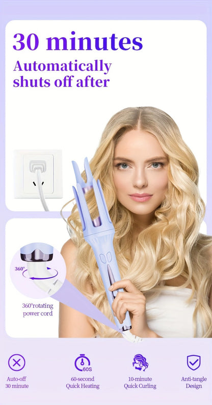 Curling Iron 32mm Automatic – Negative Ion Dual Slot Constant Temperature Anti-Scald Hair Curler with Bracket & Comb, Long-Lasting Bouncy Curls, No Heat Damage, Purple & Pink