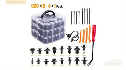 Car Push Retainer Clips Assortment Kit - 16 Sizes Nylon Bumper Fender Plastic Rivets & Auto Fasteners with Removal Tool & Cable Ties, Universal Fit for Most Vehicles (115 / 635 / 640 / 1290 Piece Set)