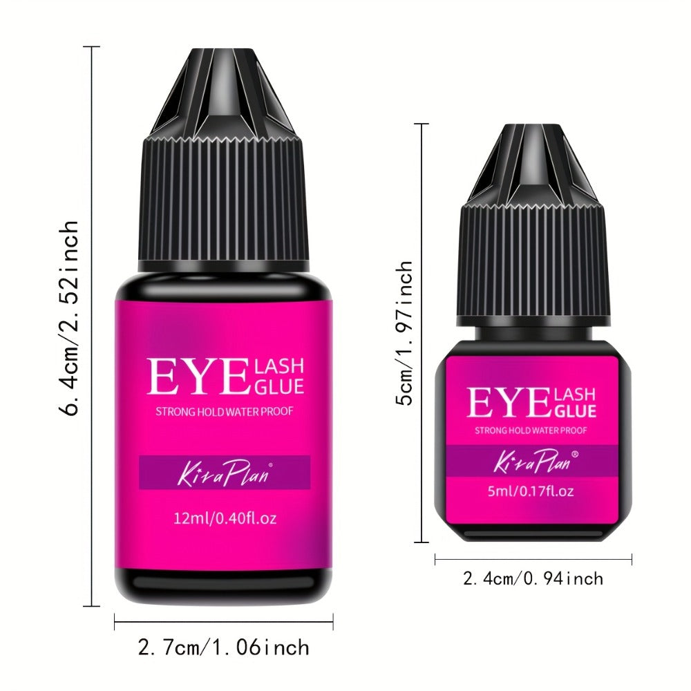 2-Pack Strong Hold Lash Extension Glue — Ultra Fast Dry 0.5–1s, 6–7 Week Retention, Black Eyelash Adhesive for Beginners & DIY Cluster Home Use, 12ml Each