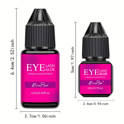 2-Pack Strong Hold Lash Extension Glue — Ultra Fast Dry 0.5–1s, 6–7 Week Retention, Black Eyelash Adhesive for Beginners & DIY Cluster Home Use, 12ml Each