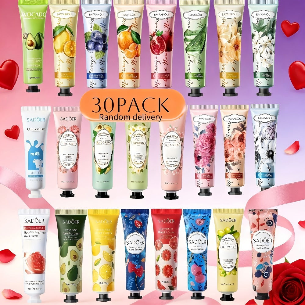 Wedding Favor Hand Cream Set 30pcs — Sadoer Travel Size Mini Moisturizing Lotion with Lactic Acid & Glycerin, Plant Scented Bulk Gift for Dry Cracked Hands Bridal Shower Party Favor