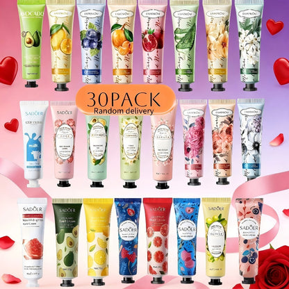 Wedding Favor Hand Cream Set 30pcs — Sadoer Travel Size Mini Moisturizing Lotion with Lactic Acid & Glycerin, Plant Scented Bulk Gift for Dry Cracked Hands Bridal Shower Party Favor