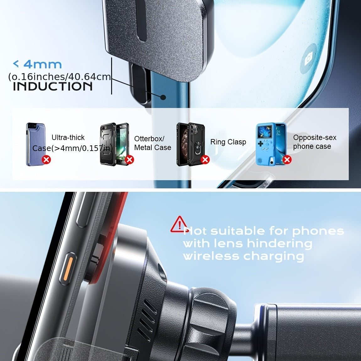 Wireless Car Charger, 15W Fast Charging Auto Clamping Car Charger Phone Mount Phone Holder for 15 14 13 12 11 Pro Max Xs, S23 S22 S21, S20, S10+ Fathers Day Gift for Mom Dad
