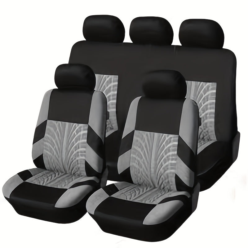 (Full Enclosure) 5-seat Fashion Tire Track Details Car Seat Covers, Suitable for Most 5-seat Models On The Market, Breathable Fabric.