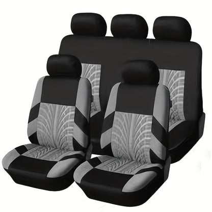 (Full Enclosure) 5-seat Fashion Tire Track Details Car Seat Covers, Suitable for Most 5-seat Models On The Market, Breathable Fabric.