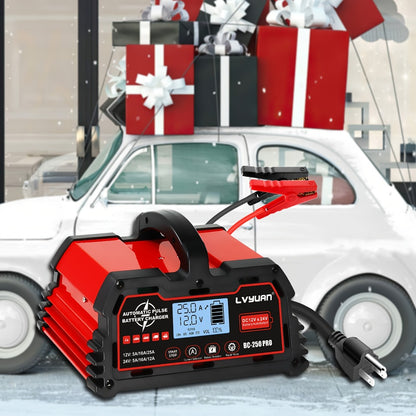 Smart Battery Charger 12V 25A 24V 12A 8-Stage Trickle Charger with Temperature Compensation for LiFePO4 Lead Acid Car Truck Motorcycle Boat Batteries