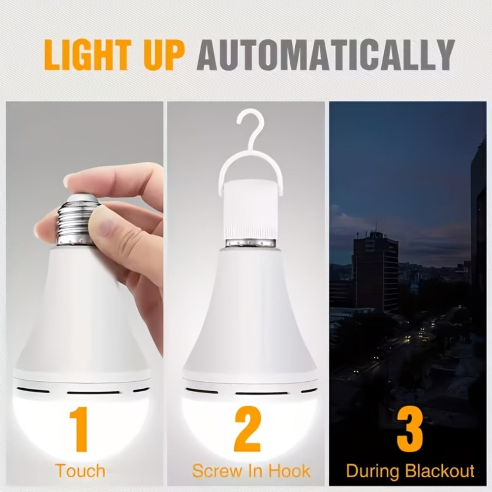 Rechargeable Emergency LED Bulb IP54 Waterproof 2000mAh 60W Equivalent 6000K with Hook – E27 E26 Universal Base Wireless Portable Auto-On for Home Office Camping Outdoor Power Outage, 4 8 10 12 Pack