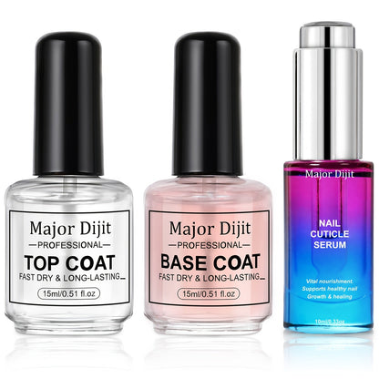 Nail Base Coat and Top Coat Kit — High Gloss Long-Lasting Air Dry Non-Gel Nail Care Set with Nutrient Oil & Drying Agent, Professional Home Manicure Treatment Essentials for Women (15ml / 0.5oz Each)