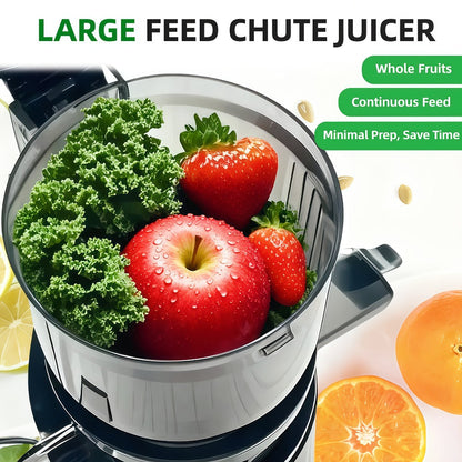 Masticating Juicer Cold Press - 4.25" Wide Feed Chute Auto-Feed Slow Juicer for Whole Fruits & Vegetables, 98% Juice Extraction, Quiet Motor, Easy to Clean, Compact for 1-2 People, Multiple Colors