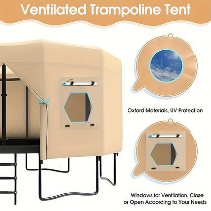 Trampoline Tent with UV Protection & 6 Ventilation Windows – Durable Nylon Trampoline Enclosure Cover for 6ft 8ft 10ft 12ft 14ft 15ft 16ft Trampolines, Easy Assembly Outdoor Canopy
