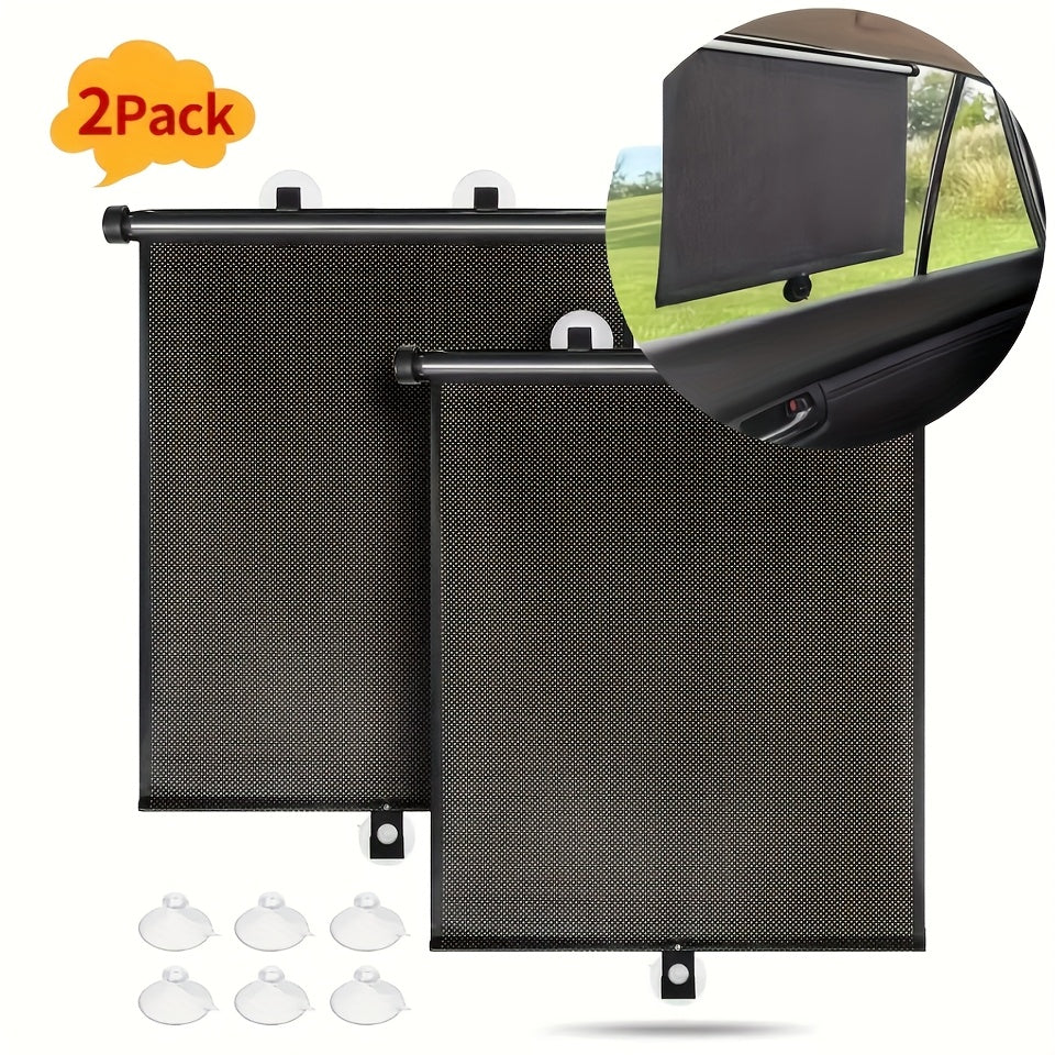 Set of 2 Car Window Curtains with One-Click Storage, Made of PVC in Black. These Retractable Side Curtains Are Easy to Install And Effectively Block UV Rays And Intense Sunlight. They Serve As Anti-Glare Heat Shields