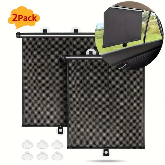 Set of 2 Car Window Curtains with One-Click Storage, Made of PVC in Black. These Retractable Side Curtains Are Easy to Install And Effectively Block UV Rays And Intense Sunlight. They Serve As Anti-Glare Heat Shields