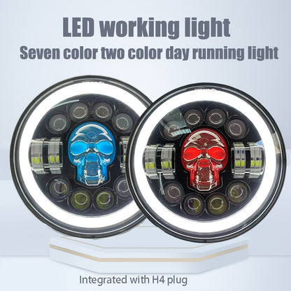 7-inch Skull-shaped LED Spotlight Car Headlight Modification Front Lamp Motorcycle 7-inch Head Round Lamp Colorful Demon Eye