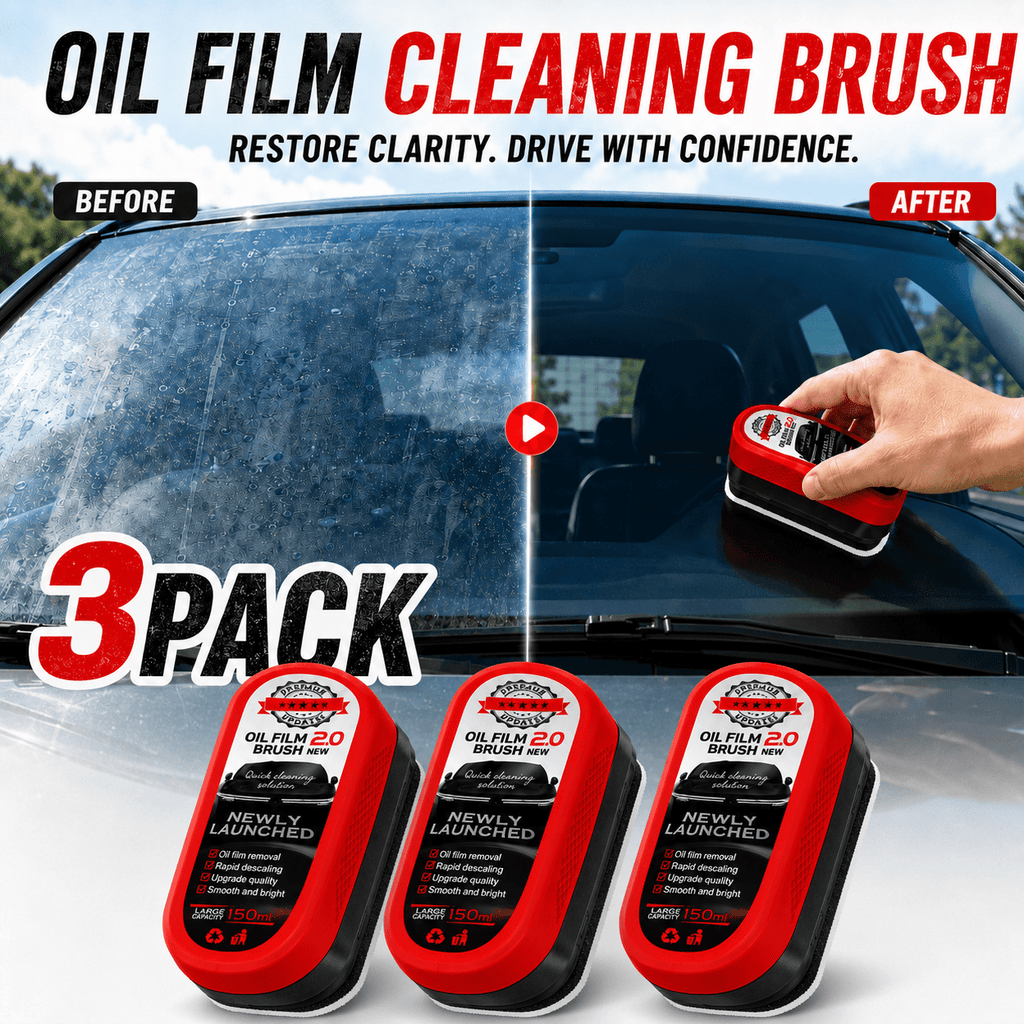 Oil Film Cleaning Brush for Car Windshield, Auto Glass Cleaner Tool for Oil Film Remover, Water Spot Remover Brush for Windshield, Side Windows, Rear Glass & Mirrors, Car Glass Cleaning Kit
